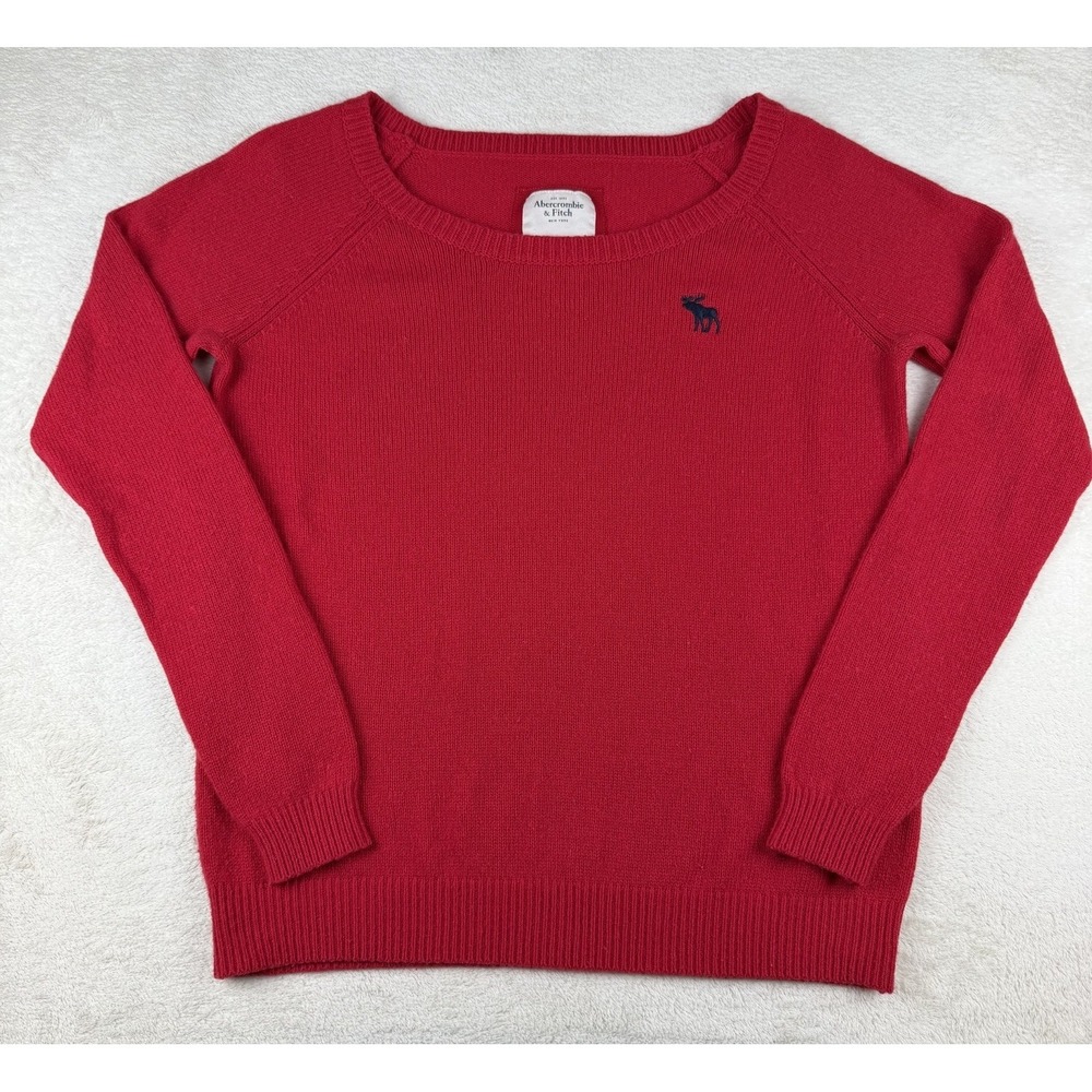 Abercrombie & Fitch Wool Blend Sweater Women's L Red Crewneck Soft Classic Y2K